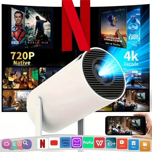 Mini Beamer Projector 4k, Portable Projector with Electric Ladder Correction, 180°Rotatable Movie Projector- Perfect for Movie Nights, Gaming, And Business Presentations, EU Plug